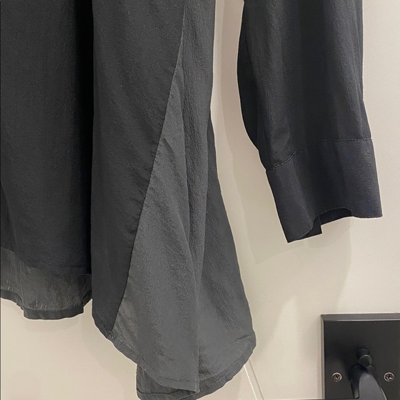 Eileen Fisher Black Silk Two Tone Button Down Tunic Mandarin Collar Size Medium - Picture 5 of 12